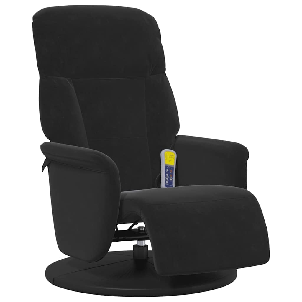 Massagesessel mit Fußteil, Schwarz Samt, 6-Punkt-Vibrationsmassage, verstellbare Rückenlehne und Fußstütze, 360 Grad drehbar, Robustes Holz Metall Gestell