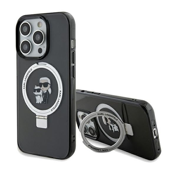 Karl Lagerfeld KLHMP13XHMRSKCK Coque pour iPhone 13 Pro Max 6,7" Noir Coque rigide avec anneau support Karl & Choupettte