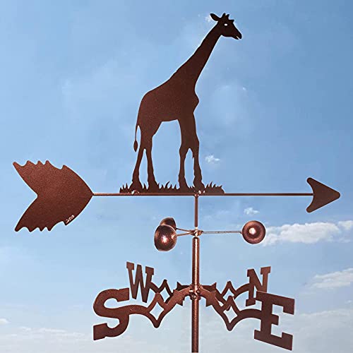 Girouette de jardin girafe en métal pour décoration de toit et indicateur de direction du vent
