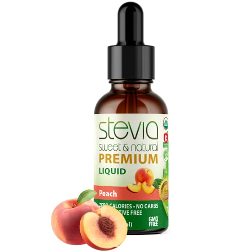 Stevia Intl - Peach Flavor, Organic Stevia Liquid Sweetener, Best Sugar Substitute, 100% Pure Extract, Naturally Sweet, No Sugar Added, 0 Calories, O Carbs, NON-GMO, Diabetic & Keto Friendly (2oz)