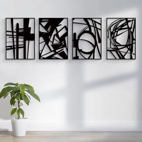 Modern Black Abstract Wall Art – 4 Panel Set (16x11”) – Minimalis...