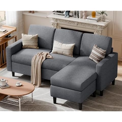 SUNLEI L Shaped Couches for Living Room, Small Sectional Sofa Set with Reversible Chaise, Modern Designed Sleeper Sofas and Modular Couch Function, Suitable for Small Spaces in Apartment, Dark Grey Cover