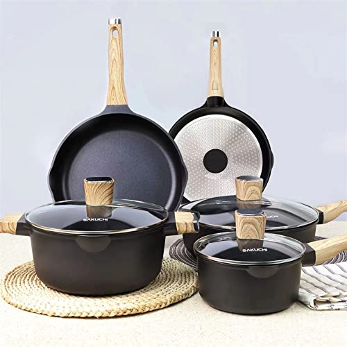 Sakuchi Pots and Pans Set Nonstick, Induction Kitchen Cookware Sets, 8 Pcs Non Stick Cooking Set w/Frying Pans & Saucepans&Sauté Pan (PFOS, PFOA Free)