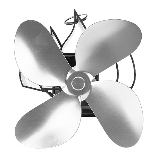 Ventilador de chimenea de pared de 4 aspas alimentado por calor para estufa de leña (plateado)