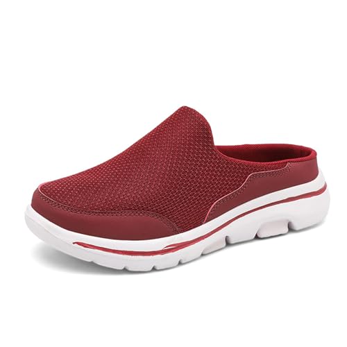Image of Unisex Slippers Men's Womens Open Back Slip On Mules Clogs | Knit Mesh Breathable Walking Shoes Lightweight Casual Wide Toe Mules with Anti-Skid Sole Indoor Outdoor