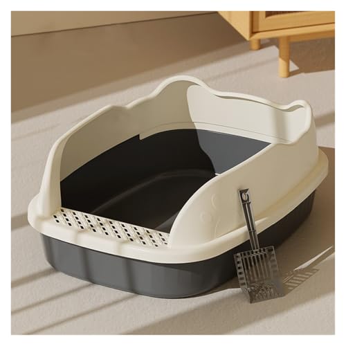 Arenero para gato grande con borde alto y diseño abierto