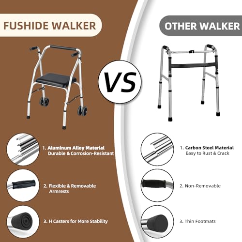Standard-WalkerAluminum-Folding-Lightweight-Walkers-with-Seat-Support-up-to-350lbsAdjustable-Height-Walker-with-5-inchesTwin-Wheels-Narrow-Walkers-for-SeniorsHandicappedBlackYMX8236XC