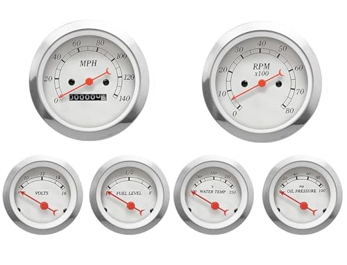 Image of MOTOR METER RACING Classic Mechanical 6 Gauge Set White Dial Red Needle