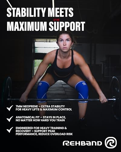 Image of Rehband Classic 7mm V Knee Sleeve for Weightlifting, Competition Grade Powerlifting Knee Sleeve, Compression Sleeve for Crossfit, Squats, Gym & Heavy Lifts, Colour:Carbon /Black - 1 Pair, Size:Large