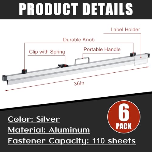 Estune 6 Pcs Blueprint Hanging Clamps Binding Strips Storage for Construction Paper Poster Plans Drawings Arts(36 Inches)