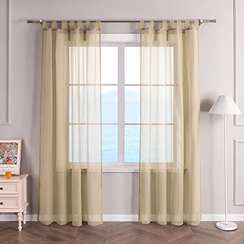 ESLIR Curtains with Tabs Window Curtain Transparent Tab-Top Voile Sand W x H 140 x 225 cm Pack of 1, W 55.1" x L 57.1" (1 Panels)