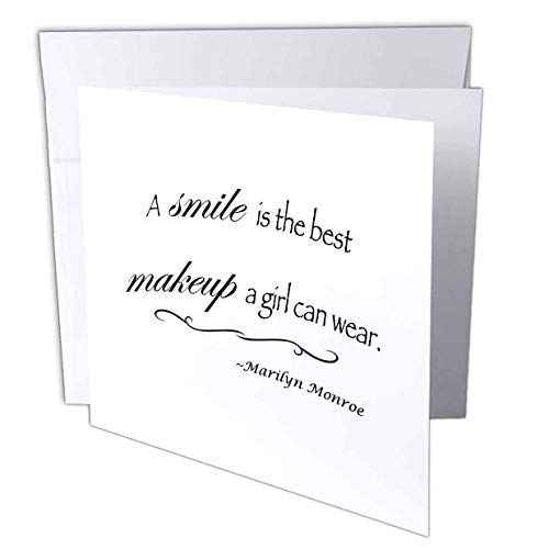 3dRose Greeting Cards, 6 x 6 Inches, Pack of 12, A Smile Is the Best Makeup Quote (gc_163983_2)