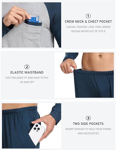 MoFiz Men's Pajama Set Long Sleeve Sleep Sets Sleepwear Loungewear Bottom Pants Soft Comfortable Sleeping Jammies Suit4