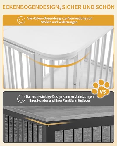 Hzuaneri Hundekäfig Möbel, Indoor Hundebox mit Kissen, Modernes Dreitür-Design, Beistelltisch aus Holz, Geeignet für Kleine und Mittelgroße Hunde, 80 x 55 x 61,5 cm, Weiß DFC87713W