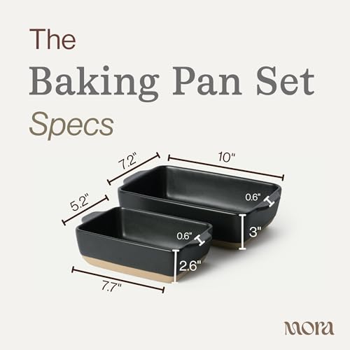 Image of Mora Ceramic Set of 2 Baking Dishes For Casserole, Banana Bread, Brownies, Broiling, Roasting, and Baking. 7x11 in and Loaf Pans - Porcelain Serving Bakeware from Oven to Table. Freezer Safe - Liquorice