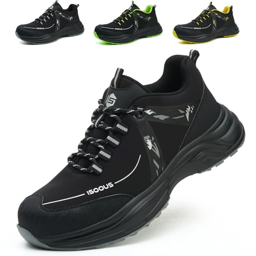 Zapatos de Seguridad Hombre Mujer Zapatillas de Seguridad Comodo Ligero Calzado Trabajo Transpirable con Punta de Acero Negro EU 43