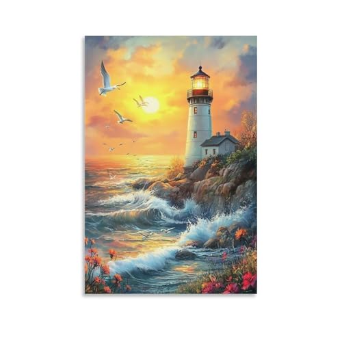 Faro costero cuadro en lienzo de 50x75cm para ambientar comedores y zonas de paso
