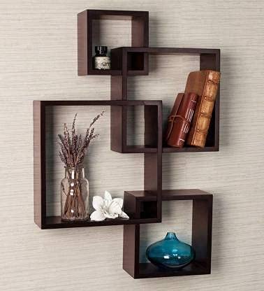 Irfan HANDICRAFTS Intersecting Wall Shelf for Wall Decoration/Wall Shelves Set of 4 Brown/Wall Rack for Home Decor/Book Shelf for Office Decor Interlock Shelf for Kitchen/Bathroom IH.1097