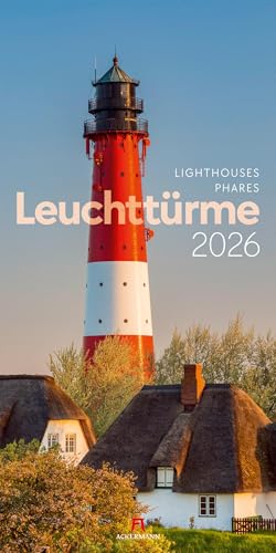 Leuchttürme Kalender 2026 | Maritimer Architektur-Kalender im schlanken Hochformat (33x66 cm) | Leuchtfeuer an Meer und Küste