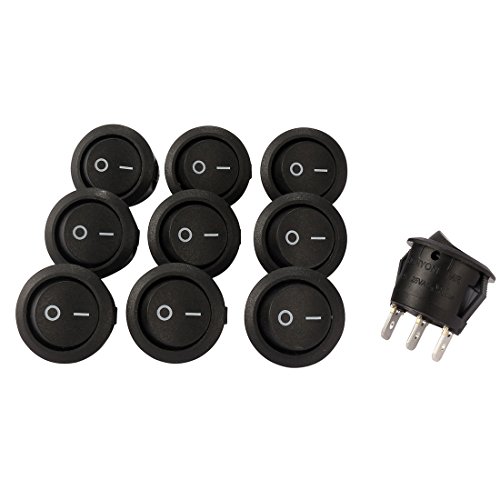 uxcell 10Pcs AC250V/10A 125V/12A 3 Pins SPST Toggle On/Off 2 Position I/O Round Button Boat Rocker Switch
