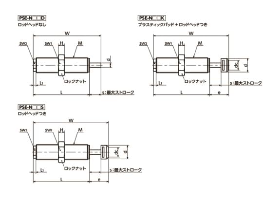 鍋屋バイテック ショックアブソーバ 高性能ショックアブソーバ パワーストップ 標準タイプ PSE PSE27-30NSDD-A