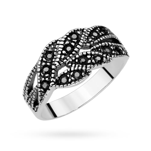 Bague argent 925 feuille femme oxyde de zirconium noir 9 mm MARKO