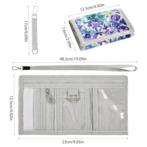 ALAZA Kids Wallets for Boys Girls Toddler Trifold Wallet Children Small Floral Purple Blue Watercolor with Zipper Coin Pocket3