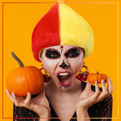 Image of Geyoga 1 Pcs Funny Wig Crazy Hair for Halloween Party,Red Yellow | Funny Colorful Wig Adults Use, Unisex Funky Hairband, Halloween Mardi Gras Cosplay Costume Party Accessories