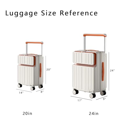 Light Weight Travel Luggage with Wheels, Carry on Luggage with Front Pocket, Waterproof Suitcase USB Port Cup Holder Side Hook, Durable (Orange, 22in)2