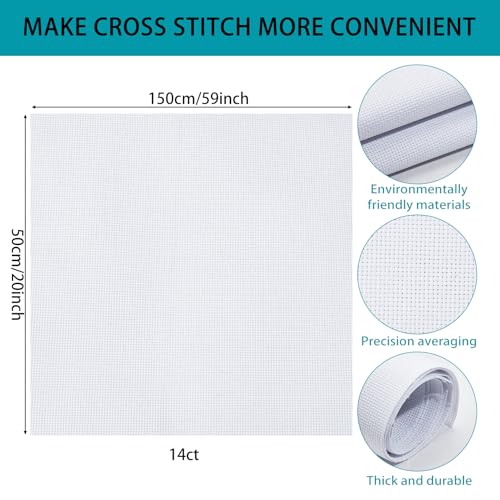 Miniatura 2 de Letsinstyle Lienzo Bordado De 59 X 20 Pulgada, Lona De Malla De Poliéster Y Algodón De 14 Unidad, Tela Blanca En Blanco Para Proyectos De Bordado, Tejido Y Crochet, Y Para Hacer Divisores.