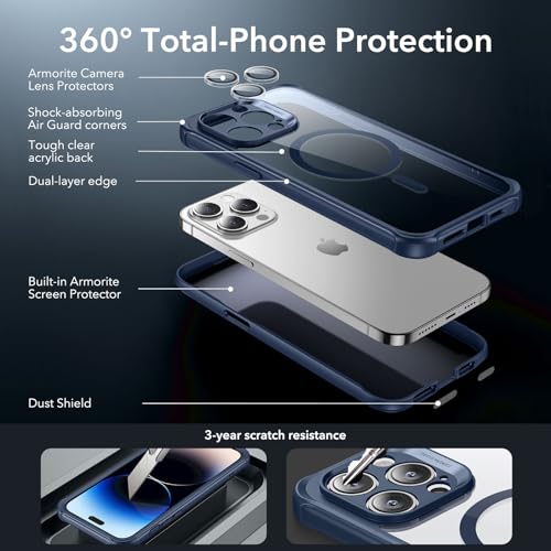 Image of ESR for iPhone 14 Pro Max Case, Compatible with MagSafe, Full-Body Military-Grade Drop Proof Case for iPhone 14 Pro Max with Built-in 9H+ Tempered Glass Screen Protector, Clear Blue