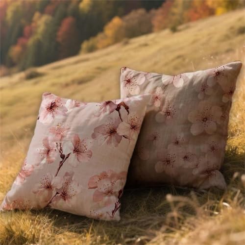 Cojines Exterior Impermeable Lila Funda Cojin 55x55cm Grandes Lino Almohada Sofa Flor 2 Piezas,Cuadrada Jardin Mueble Almohada Funda de,para Fall Verano Patio Decor,con Cremallera Invisible AU-423