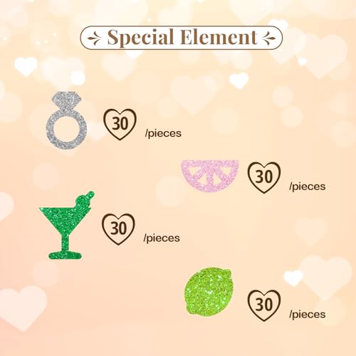 Image of 120pcs Martini Bachelorette Confetti, Margs and Matrimony Paper Confetti, Green&Pink Glitter Margarita Cocktail Glass Table Scatters, Mexican Fiesta Themed Bridal Shower Party Supplies