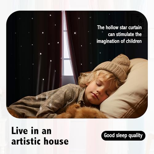 Image of Anytime Double Layer Dreamy Star Blackout Curtain 1 Panel W52 x L72,Rainbow | Princess Style Window Drapes for Kids Room Elegant Decor for Daughter Bedroom Living Room Soft Fabric Design