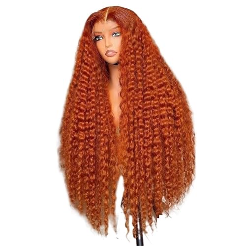 Lizhuzhuzs28 Peluca La Peluca Profunda Anaranjada el 100% del Cabello Humano Frente cordón de la Onda 13X4 HD Jengibre Pelucas pre desplumadas rizadas 250 densidades Extensiones Cabello(26inches)