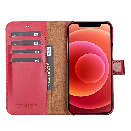 Venito Florence Leather Wallet Phone Case Compatible with iPhone 13 Pro Max (6.7 inch) - Extra Secure with RFID Blocking - Detachable Phone Wallet (Burnt Red)