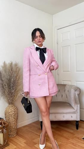 Cicy Bell Womens 2 Piece Tweed Blazer Shorts Sets Long Sleeve Double Breasted Suit Jackets Business Outfit - Image 6