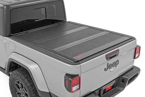 Rough Country Hard Low-Profile Tri-Fold Tonneau Cover for Jeep Gladiator JT (2020-2025) - Low-Profile Aluminum Truck Bed Cover - image 1