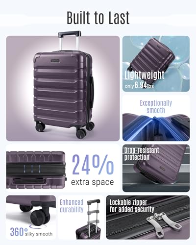 Image of LIGHT FLIGHT Carry On Luggage 22x14x9 Airline Approved, Expandable Carry On Suitcases with Wheels, Lightweight Luggage, Durable Hard Shell 20 Inch Rolling Suit Case for Men Women Travel, Lilac Purple
