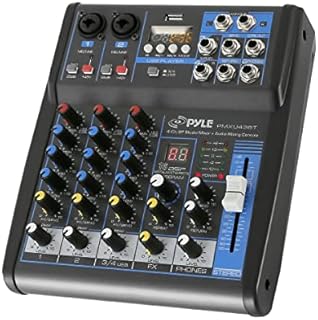 Pyle Professional Audio Mixer Sound Board Console System Interface 4 Channel Digital USB Bluetooth MP3 Computer Input 48V Phantom Power Stereo DJ Studio Streaming FX 16-Bit DSP processor-PMXU43BT