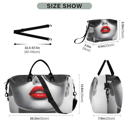 Duffel Bag for Traveling, Woman Glasses Red Travel Bag Gym Bag, with Multiple Interior Pockets Shoulder Weekender Bag for Women Men with Toiletry Bag 20.5L x 7.9W x 13.8H3