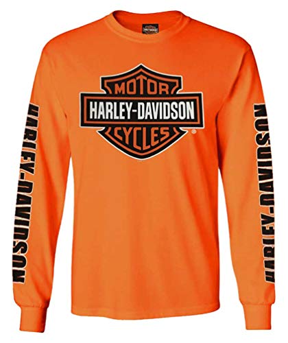 Harley-Davidson Men's Long Sleeve Orange Bar & Shield Black Shirt 30291744