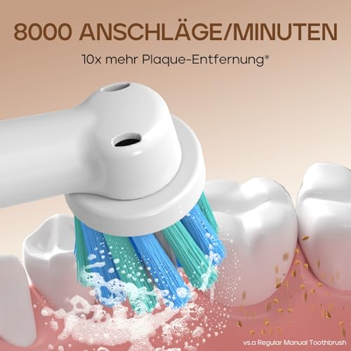 Seago Elektrische Zahnbürste mit 8 Runder Aufsteckbürsten, Rotierende Zahnbürste mit 5 Putzmodi, Elektrische Schallzahnbürste Zahnaufhellung in 14 Tagen, für Erwachsene Kinder(Schwarz) – Bild 3
