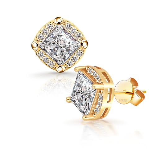 New Princess Cut Moissanite Stud Earrings for Men & Women, 18K White Gold Plated Sterling Silver, D Color VVS1 Lab-Created Moissanite, Brilliant Hypoallergenic Jewelry Gift