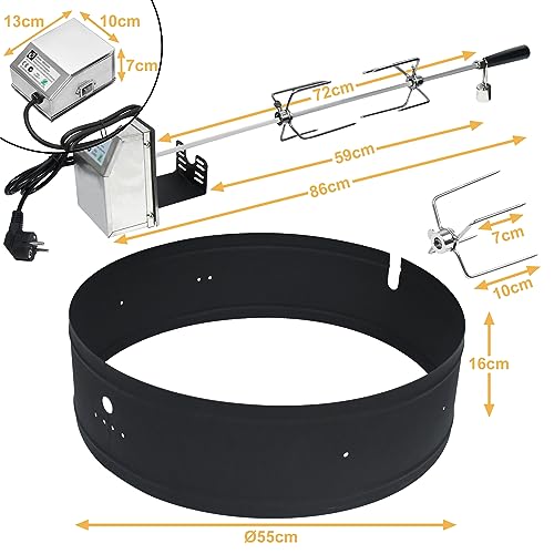 Froadp Grillspieß Set Universal Edelstahl Drehspieß mit Motor & 2X Fleischnadeln Elektrischer Grillspieß-Aufsatz für Kugelgrill BBQ Rotisserie Set für Grills mit Einem Außendurchmesser von ∅ 55-60cm – Bild 3