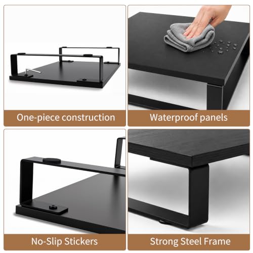Image of XINYAO 2 Pack Monitor Riser for Desk, Wood and Steel, 16*12*3 inch, Black