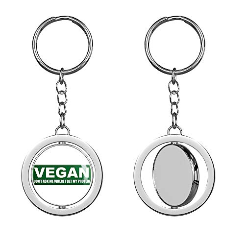 Vegan Don't Ask Where I Get My Protein us (Health Green) Keychain Spinning Round Chrome Metal Key Chain
