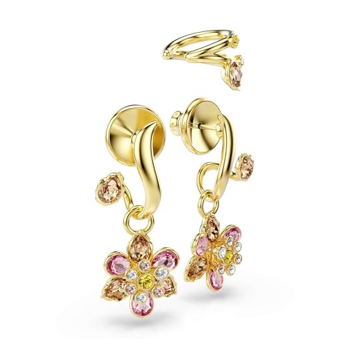 Swarovski Idyllia earrings, Set (3), Mixed cuts, Flower, Multicolored, Gold-tone finish3