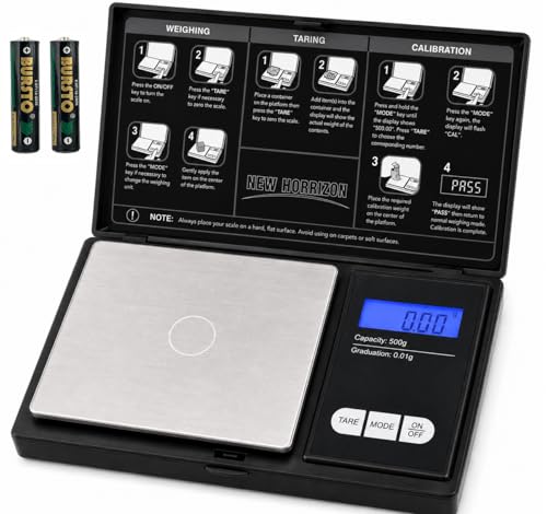 Image of New Horrizon Digital Scales, Kitchen Scales Digital, Pocket Scales, 0.01g x 500g, Food Scale LCD Display, Jewellery Scales Weighing Scales Kitchen (0.01g x 500g)