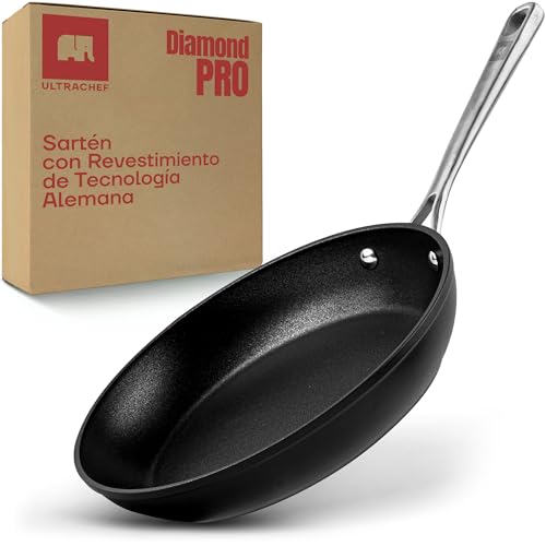 Lista de Cv Directo Sartenes para comprar online. 48 ULTRACHEF Sartén Antiadherente con Mango de Acero Inoxidable | Línea Diamond Pro | Revestimiento de Piedra de Alemania 100% libre de PFOA, para estufa de inducción, gas o...